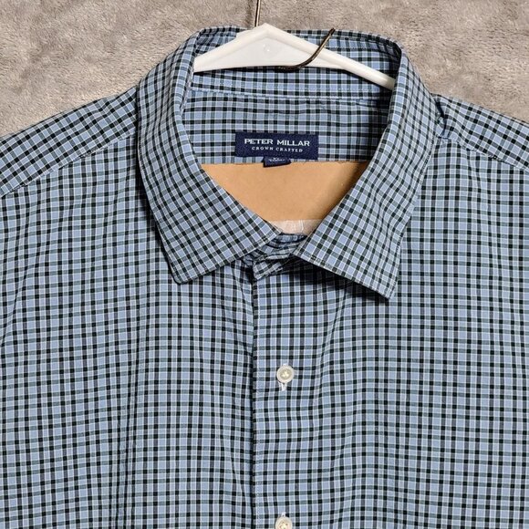 Peter Millar Shirt Mens XL Blue Plaid Crown Crafted Button Down Long Sleeve - Picture 2 of 11